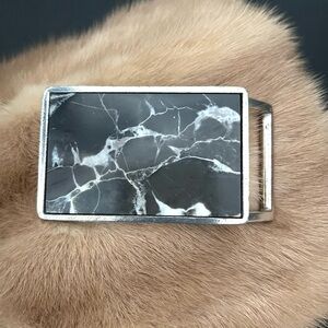 BILL LAVIN LA DESIGN Marble Silver Tone Designer Belt Buckle Vintage Lightning